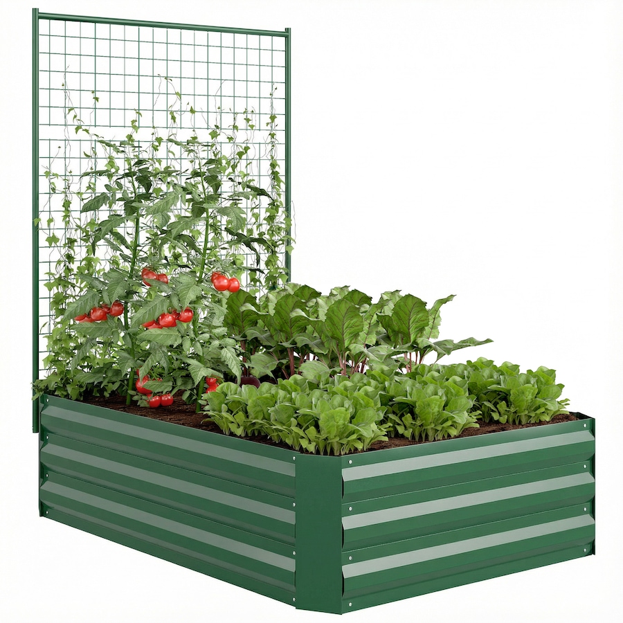 Image 980684_ST02.jpg, Product 980-684 / Price $74.99, Outsunny Galvanized Raised Garden Bed with Trellis, Open Bottom from Outsunny on TSC.ca's Home & Garden department