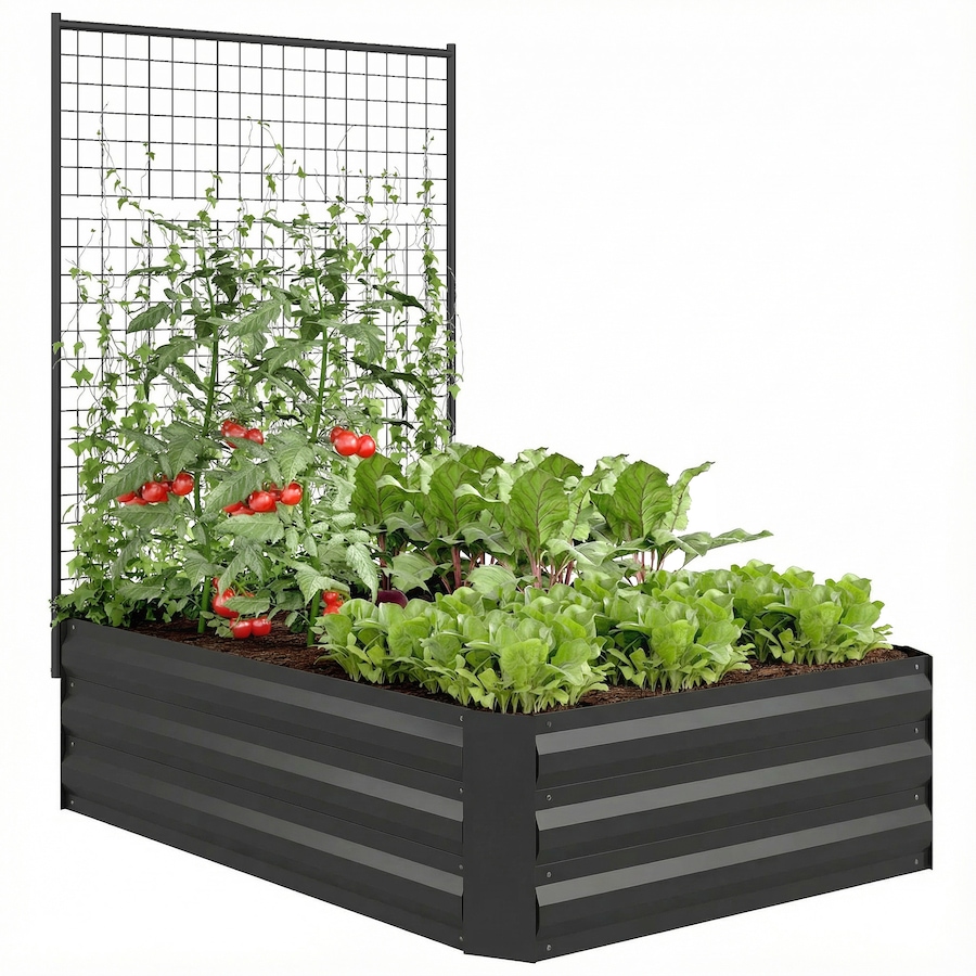 Image 980684_ST03.jpg, Product 980-684 / Price $74.99, Outsunny Galvanized Raised Garden Bed with Trellis, Open Bottom from Outsunny on TSC.ca's Home & Garden department