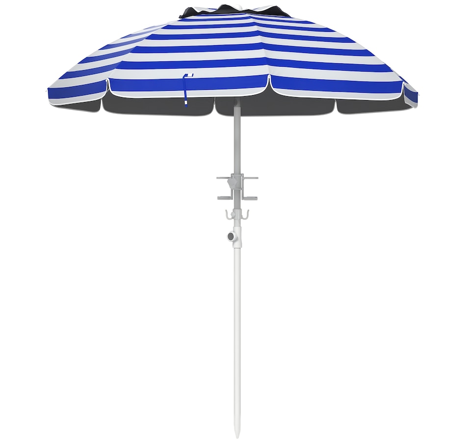 Image 980694.jpg, Product 980-694 / Price $44.99, Outsunny 5.7' Beach Umbrella with Tilt, Cup Holders, Hook, Blue and White from Outsunny on TSC.ca's Home & Garden department