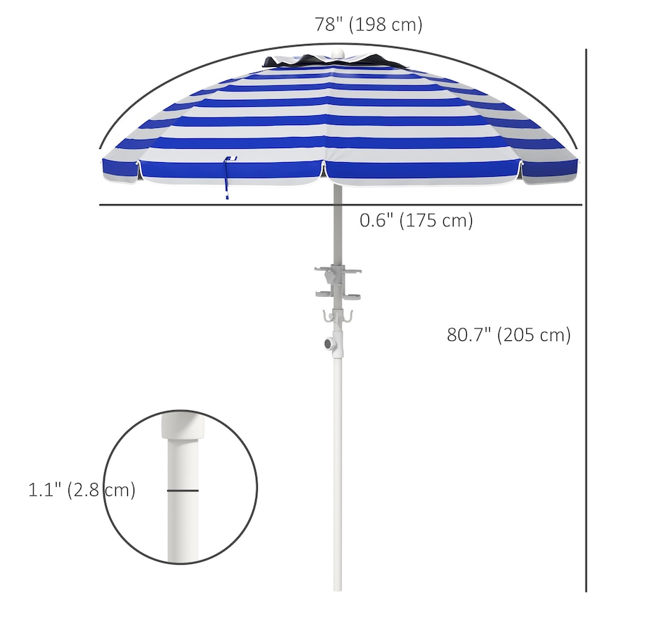 Image 980694_ALTMORE2.jpg, Product 980-694 / Price $44.99, Outsunny 5.7' Beach Umbrella with Tilt, Cup Holders, Hook, Blue and White from Outsunny on TSC.ca's Home & Garden department
