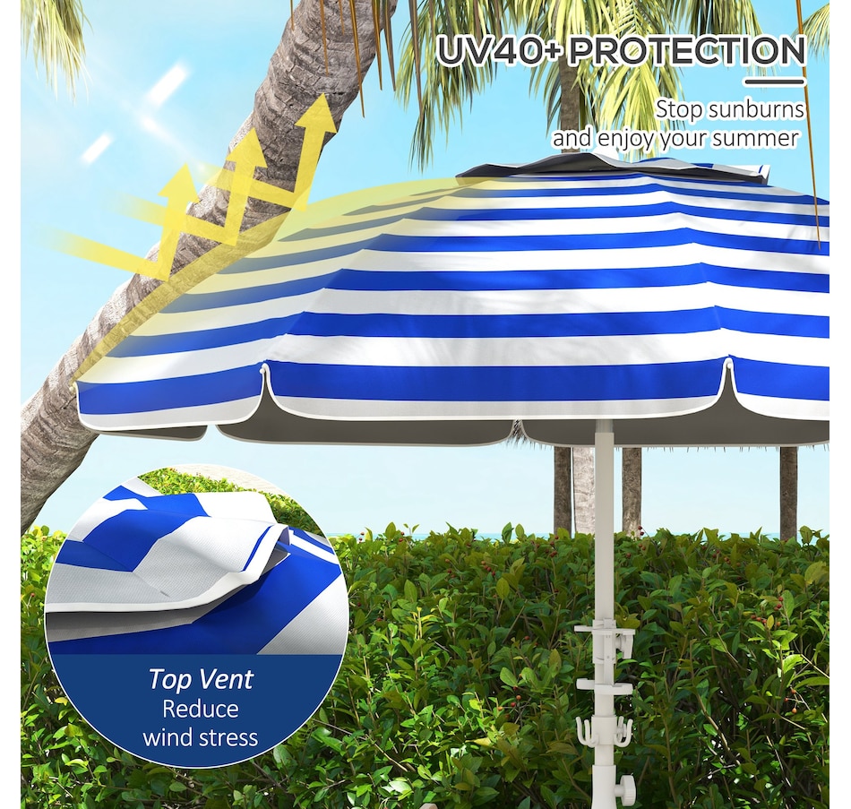 Image 980694_ALTMORE3.jpg, Product 980-694 / Price $44.99, Outsunny 5.7' Beach Umbrella with Tilt, Cup Holders, Hook, Blue and White from Outsunny on TSC.ca's Home & Garden department