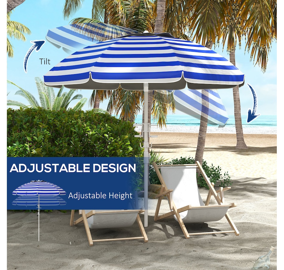 Image 980694_ALTMORE4.jpg, Product 980-694 / Price $44.99, Outsunny 5.7' Beach Umbrella with Tilt, Cup Holders, Hook, Blue and White from Outsunny on TSC.ca's Home & Garden department