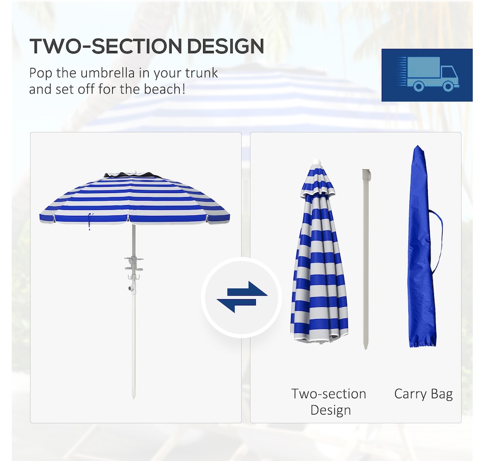Image 980694_ALTMORE8.jpg, Product 980-694 / Price $44.99, Outsunny 5.7' Beach Umbrella with Tilt, Cup Holders, Hook, Blue and White from Outsunny on TSC.ca's Home & Garden department