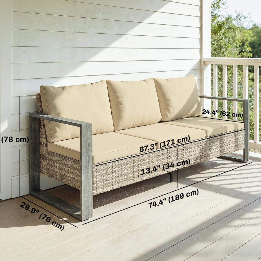 Image 980697_ALTMORE2.jpg, Product 980-697 / Price $359.99, Outsunny 3-Seat Outdoor Couch, Deep Patio Sofa, Aluminum Armrests, Khaki from Outsunny on TSC.ca's Home & Garden department