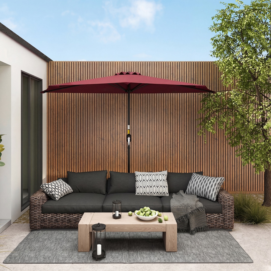 Image 980699_ALTMORE1.jpg, Product 980-699 / Price $64.99, Outsunny 9ft Half Round Umbrella, Outdoor Balcony Parasol, Wine Red from Outsunny on TSC.ca's Home & Garden department