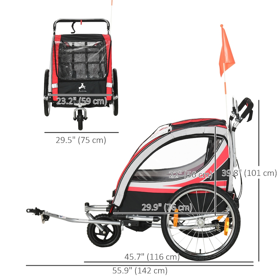 Image 980704_ALTMORE2.jpg, Product 980-704 / Price $236.99, Aosom Child Bike Trailer with Storage, 5 Point Harness, Baby Stroller Red from Aosom on TSC.ca's Toys & Hobbies department