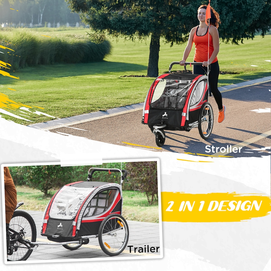 Image 980704_ALTMORE3.jpg, Product 980-704 / Price $236.99, Aosom Child Bike Trailer with Storage, 5 Point Harness, Baby Stroller Red from Aosom on TSC.ca's Toys & Hobbies department