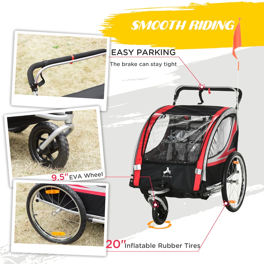 Image 980704_ALTMORE4.jpg, Product 980-704 / Price $236.99, Aosom Child Bike Trailer with Storage, 5 Point Harness, Baby Stroller Red from Aosom on TSC.ca's Toys & Hobbies department