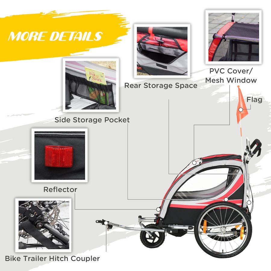 Image 980704_ALTMORE6.jpg, Product 980-704 / Price $236.99, Aosom Child Bike Trailer with Storage, 5 Point Harness, Baby Stroller Red from Aosom on TSC.ca's Toys & Hobbies department