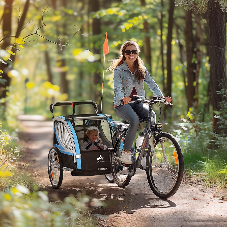 Image 980705_ALTMORE1.jpg, Product 980-705 / Price $236.99, Aosom Child Bike Trailer with Storage, 5 Point Harness, Baby Stroller Blue from Aosom on TSC.ca's Toys & Hobbies department