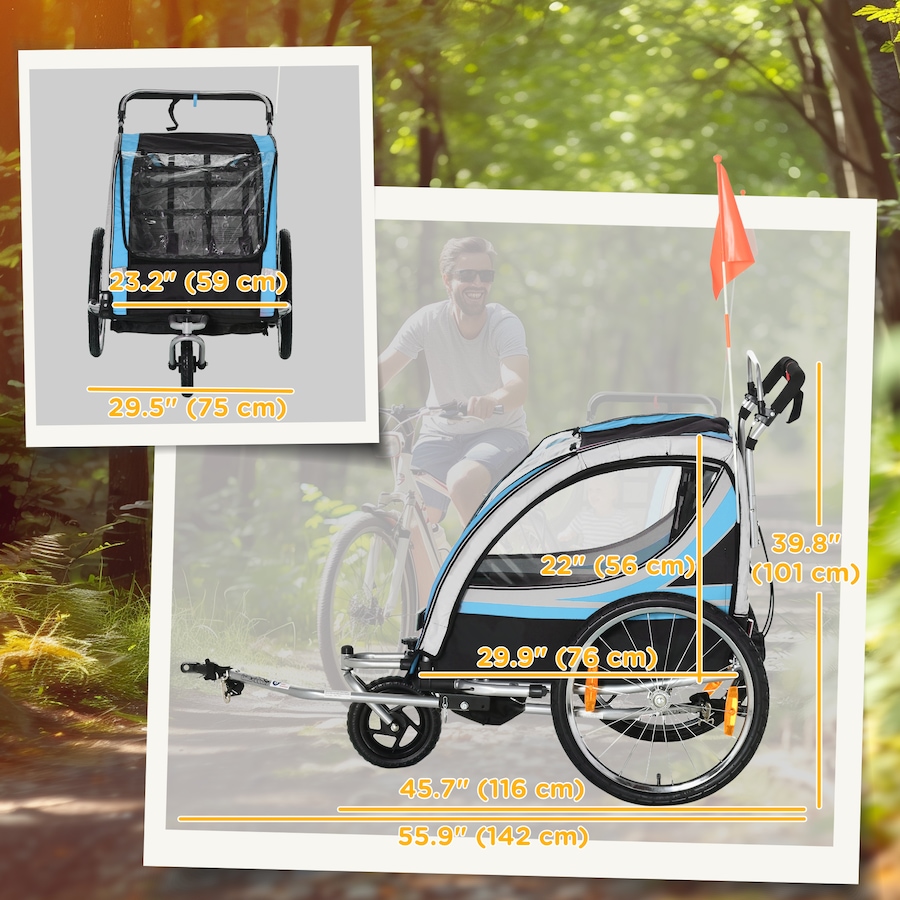 Image 980705_ALTMORE2.jpg, Product 980-705 / Price $236.99, Aosom Child Bike Trailer with Storage, 5 Point Harness, Baby Stroller Blue from Aosom on TSC.ca's Toys & Hobbies department