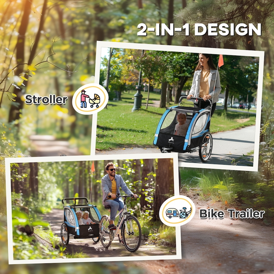 Image 980705_ALTMORE3.jpg, Product 980-705 / Price $236.99, Aosom Child Bike Trailer with Storage, 5 Point Harness, Baby Stroller Blue from Aosom on TSC.ca's Toys & Hobbies department