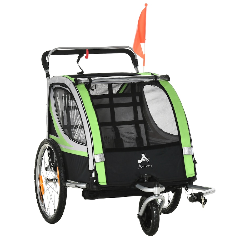 Image 980706.jpg, Product 980-706 / Price $252.99, Aosom Child Bike Trailer with Storage, 5 Point Harness, Baby Stroller Green from Aosom on TSC.ca's Toys & Hobbies department