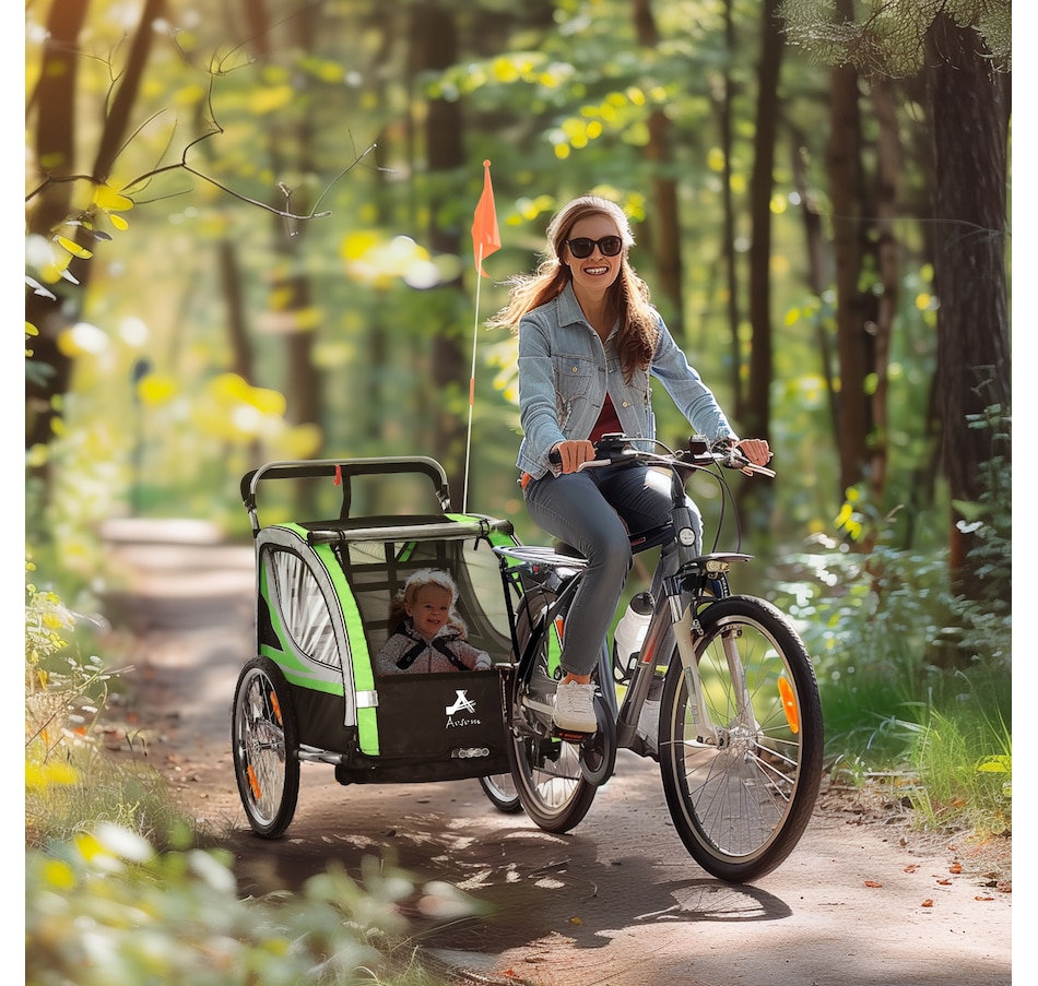 Image 980706_ALTMORE1.jpg, Product 980-706 / Price $252.99, Aosom Child Bike Trailer with Storage, 5 Point Harness, Baby Stroller Green from Aosom on TSC.ca's Toys & Hobbies department