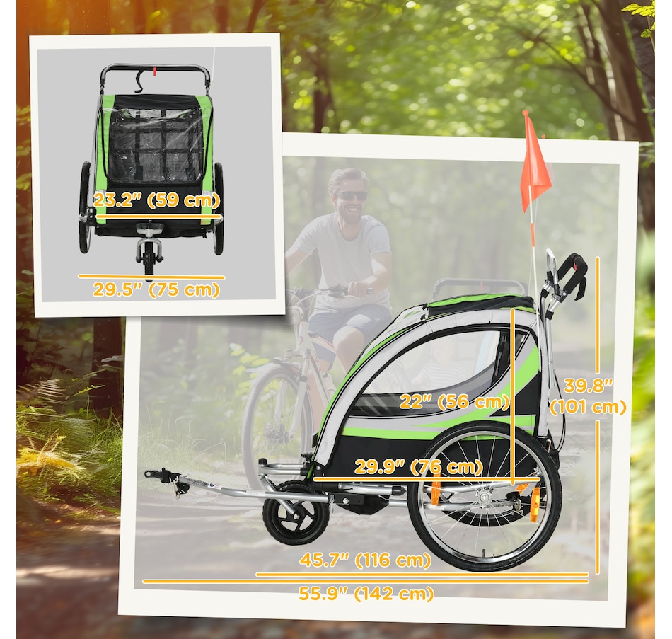 Image 980706_ALTMORE2.jpg, Product 980-706 / Price $252.99, Aosom Child Bike Trailer with Storage, 5 Point Harness, Baby Stroller Green from Aosom on TSC.ca's Toys & Hobbies department