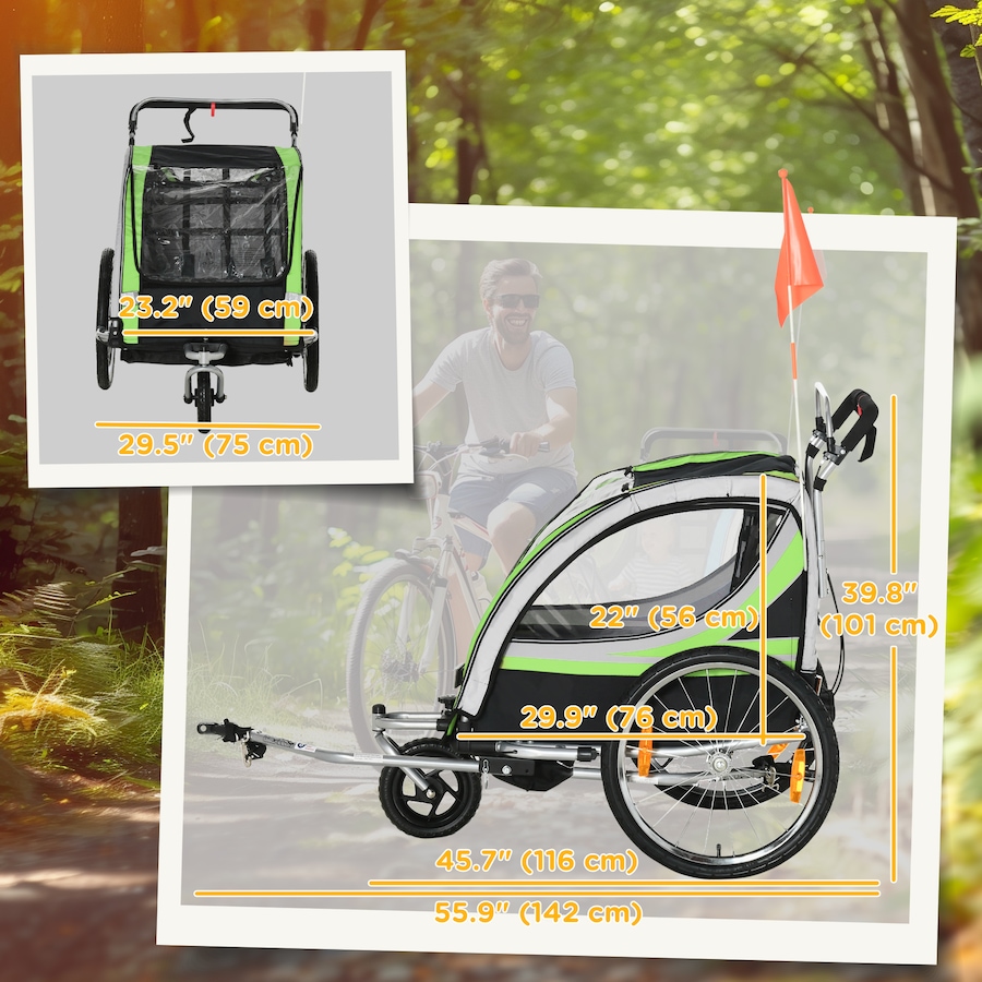 Image 980706_ALTMORE2.jpg, Product 980-706 / Price $236.99, Aosom Child Bike Trailer with Storage, 5 Point Harness, Baby Stroller Green from Aosom on TSC.ca's Toys & Hobbies department