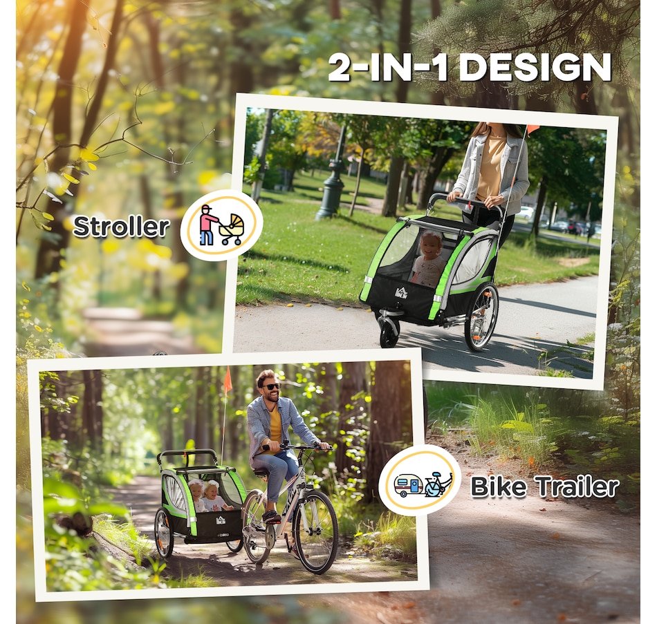 Image 980706_ALTMORE3.jpg, Product 980-706 / Price $252.99, Aosom Child Bike Trailer with Storage, 5 Point Harness, Baby Stroller Green from Aosom on TSC.ca's Toys & Hobbies department
