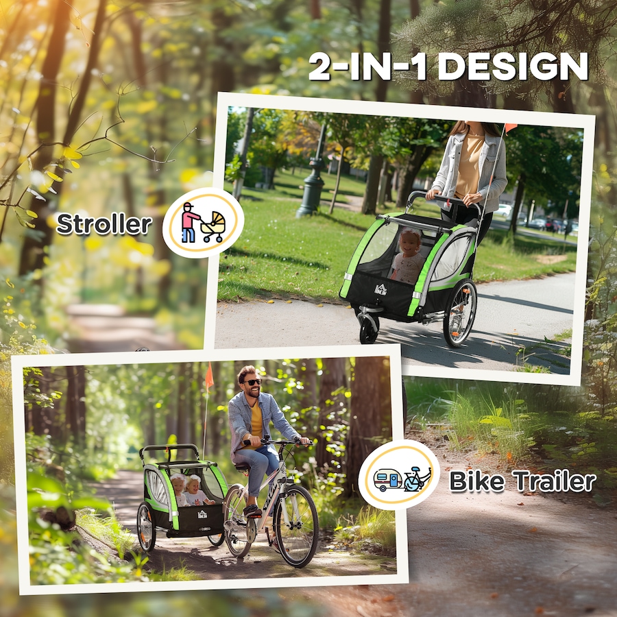 Image 980706_ALTMORE3.jpg, Product 980-706 / Price $236.99, Aosom Child Bike Trailer with Storage, 5 Point Harness, Baby Stroller Green from Aosom on TSC.ca's Toys & Hobbies department