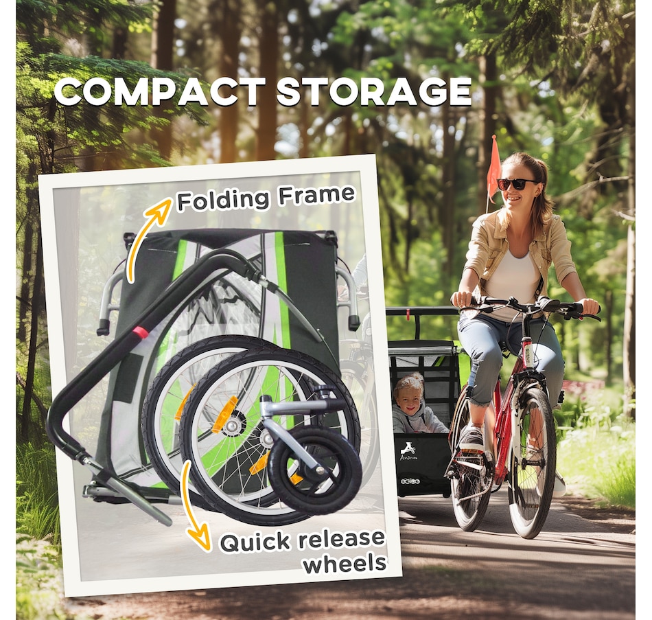 Image 980706_ALTMORE5.jpg, Product 980-706 / Price $252.99, Aosom Child Bike Trailer with Storage, 5 Point Harness, Baby Stroller Green from Aosom on TSC.ca's Toys & Hobbies department
