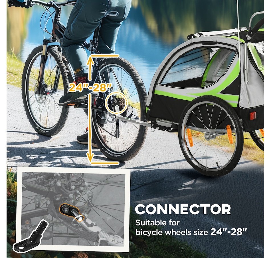 Image 980706_ALTMORE6.jpg, Product 980-706 / Price $252.99, Aosom Child Bike Trailer with Storage, 5 Point Harness, Baby Stroller Green from Aosom on TSC.ca's Toys & Hobbies department
