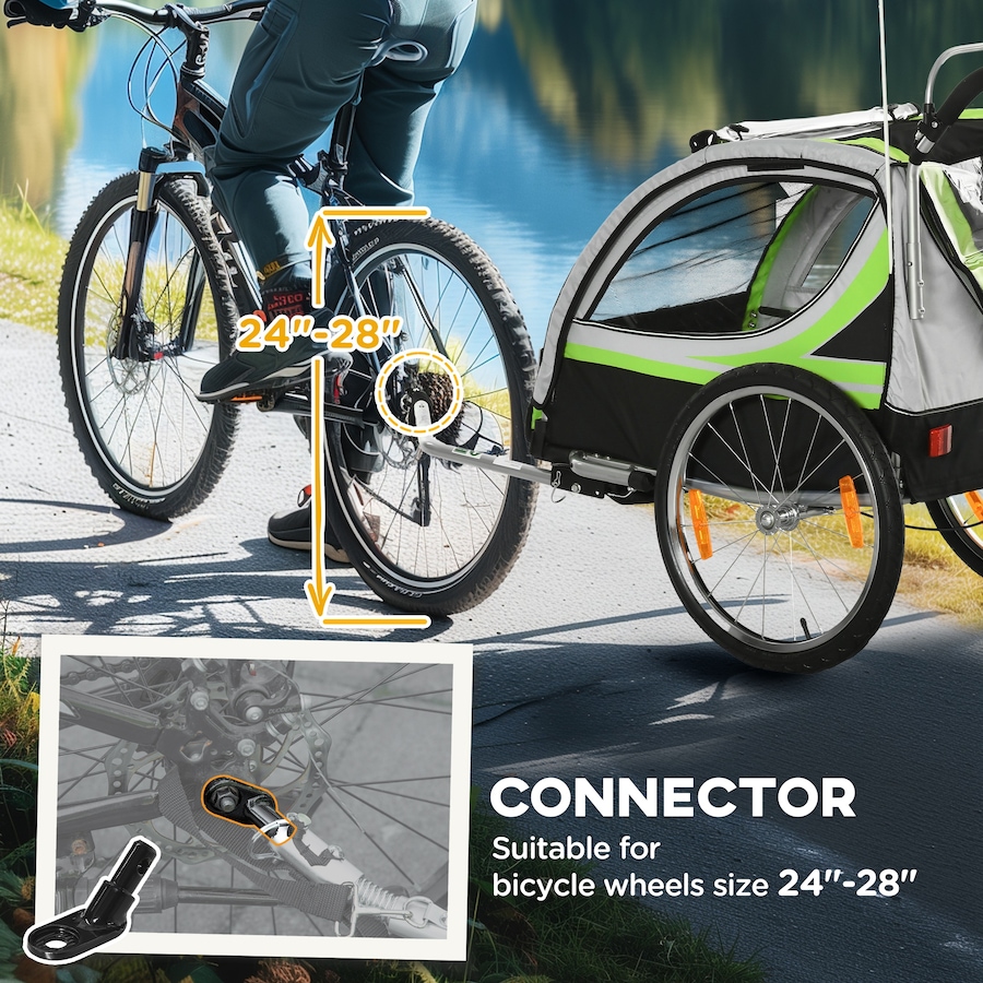 Image 980706_ALTMORE6.jpg, Product 980-706 / Price $236.99, Aosom Child Bike Trailer with Storage, 5 Point Harness, Baby Stroller Green from Aosom on TSC.ca's Toys & Hobbies department