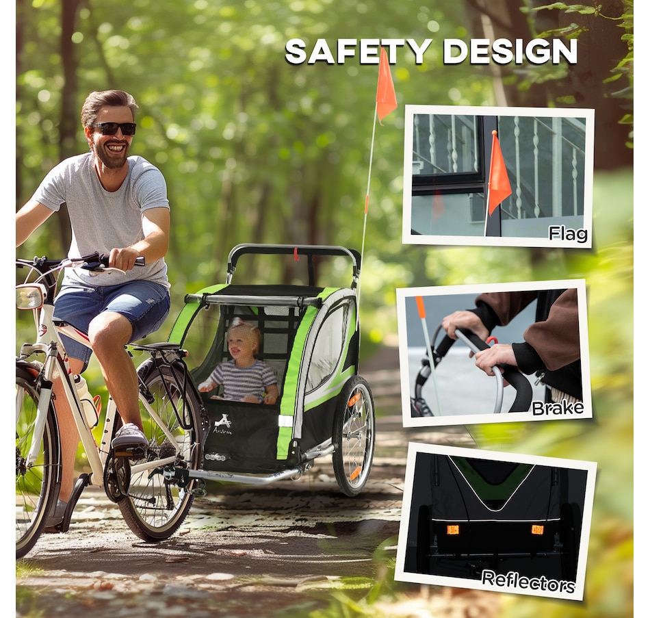 Image 980706_ALTMORE7.jpg, Product 980-706 / Price $252.99, Aosom Child Bike Trailer with Storage, 5 Point Harness, Baby Stroller Green from Aosom on TSC.ca's Toys & Hobbies department