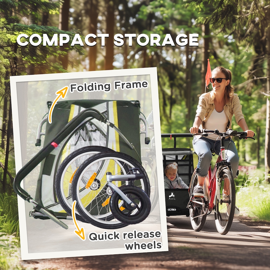 Image 980707_ALTMORE5.jpg, Product 980-707 / Price $256.99, Aosom Child Bike Trailer with Storage, 5 Point Harness Baby Stroller Yellow from Aosom on TSC.ca's Toys & Hobbies department
