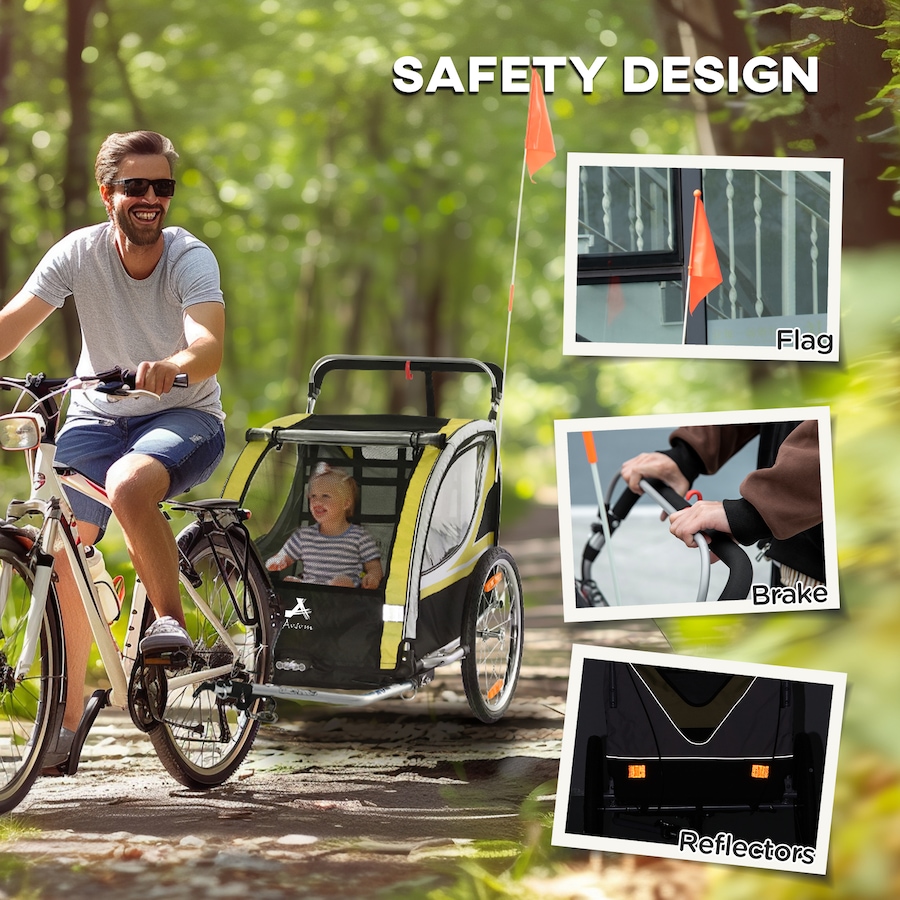 Image 980707_ALTMORE7.jpg, Product 980-707 / Price $256.99, Aosom Child Bike Trailer with Storage, 5 Point Harness Baby Stroller Yellow from Aosom on TSC.ca's Toys & Hobbies department