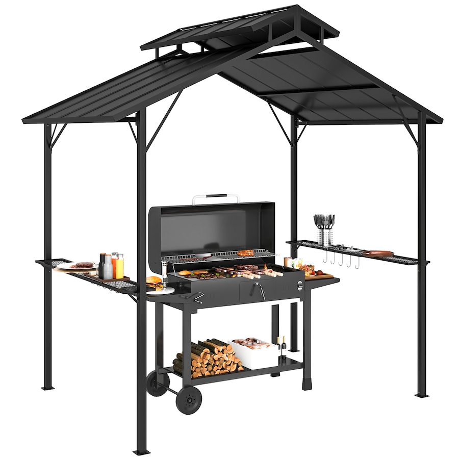 Image 980709.jpg, Product 980-709 / Price $409.99, Outsunny 8 x 5ft Hardtop Grill Gazebo with 2 Side Shelves and 10 Hooks from Outsunny on TSC.ca's Home & Garden department