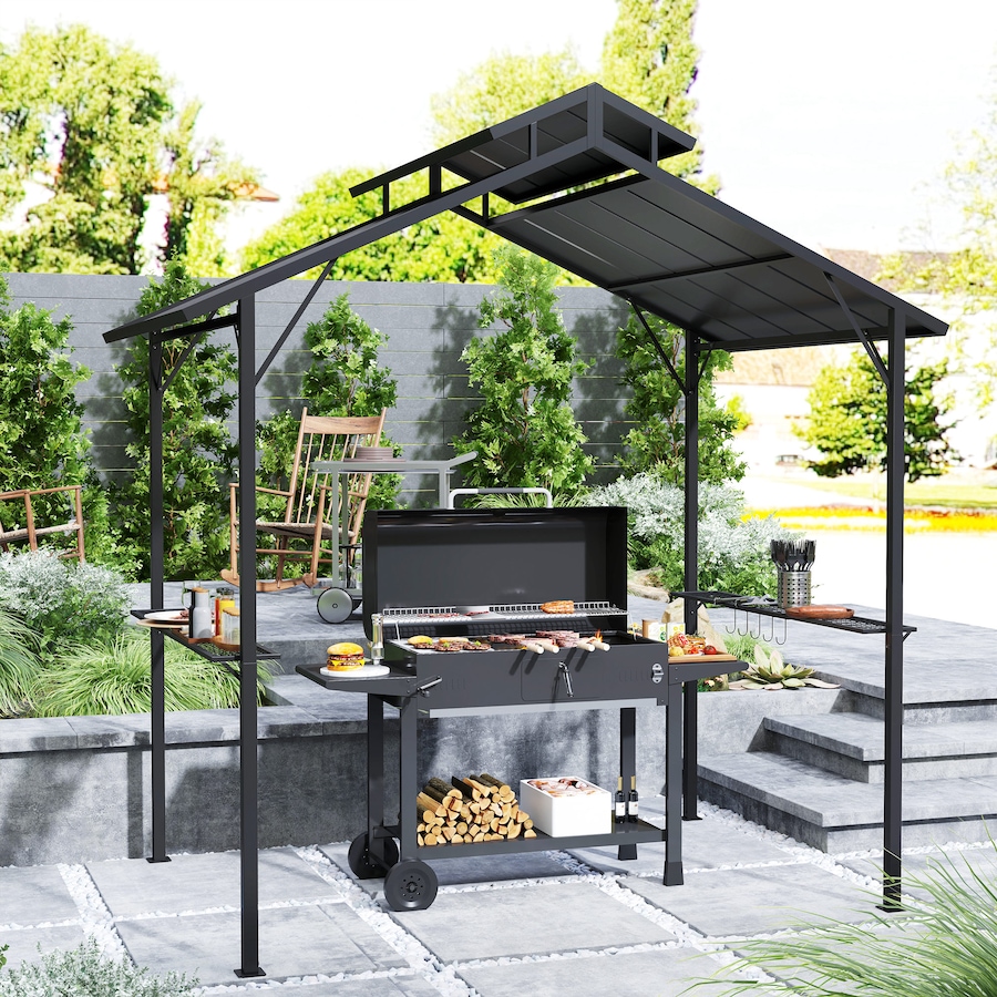 Image 980709_ALTMORE1.jpg, Product 980-709 / Price $409.99, Outsunny 8 x 5ft Hardtop Grill Gazebo with 2 Side Shelves and 10 Hooks from Outsunny on TSC.ca's Home & Garden department