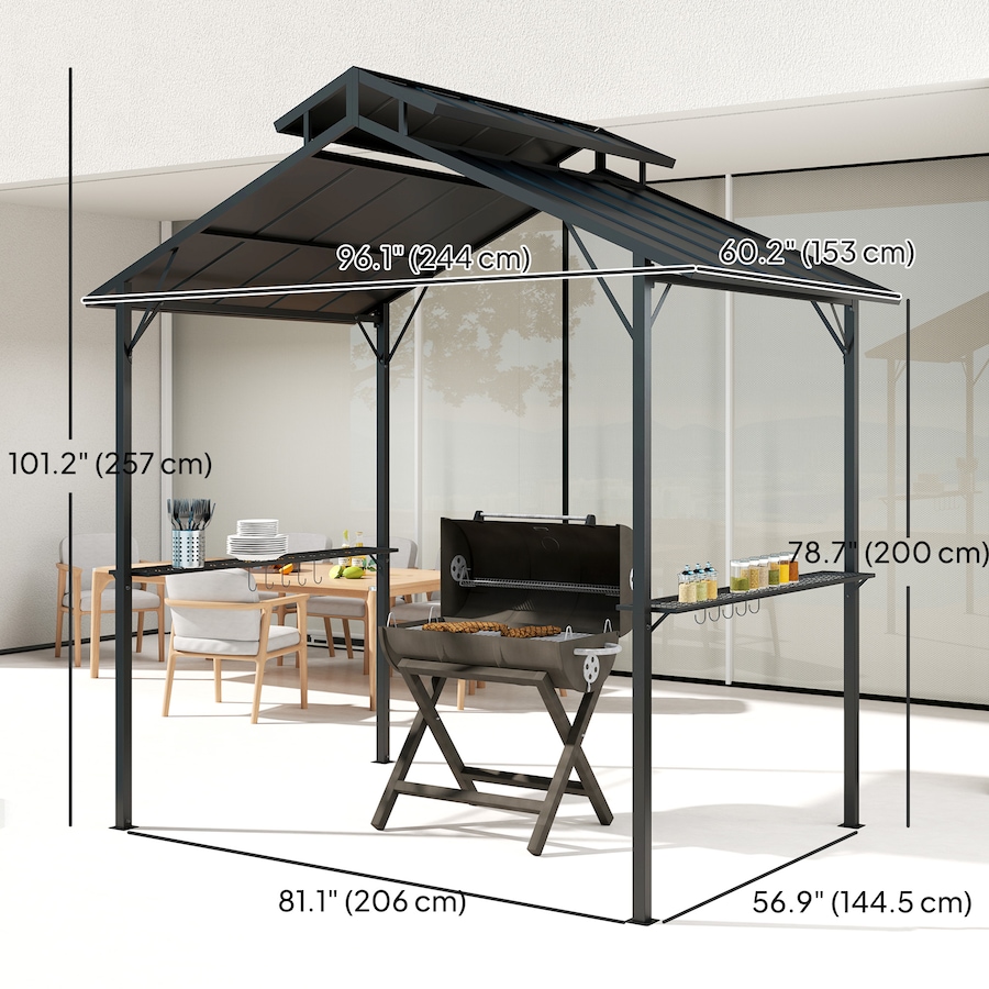 Image 980709_ALTMORE2.jpg, Product 980-709 / Price $409.99, Outsunny 8 x 5ft Hardtop Grill Gazebo with 2 Side Shelves and 10 Hooks from Outsunny on TSC.ca's Home & Garden department