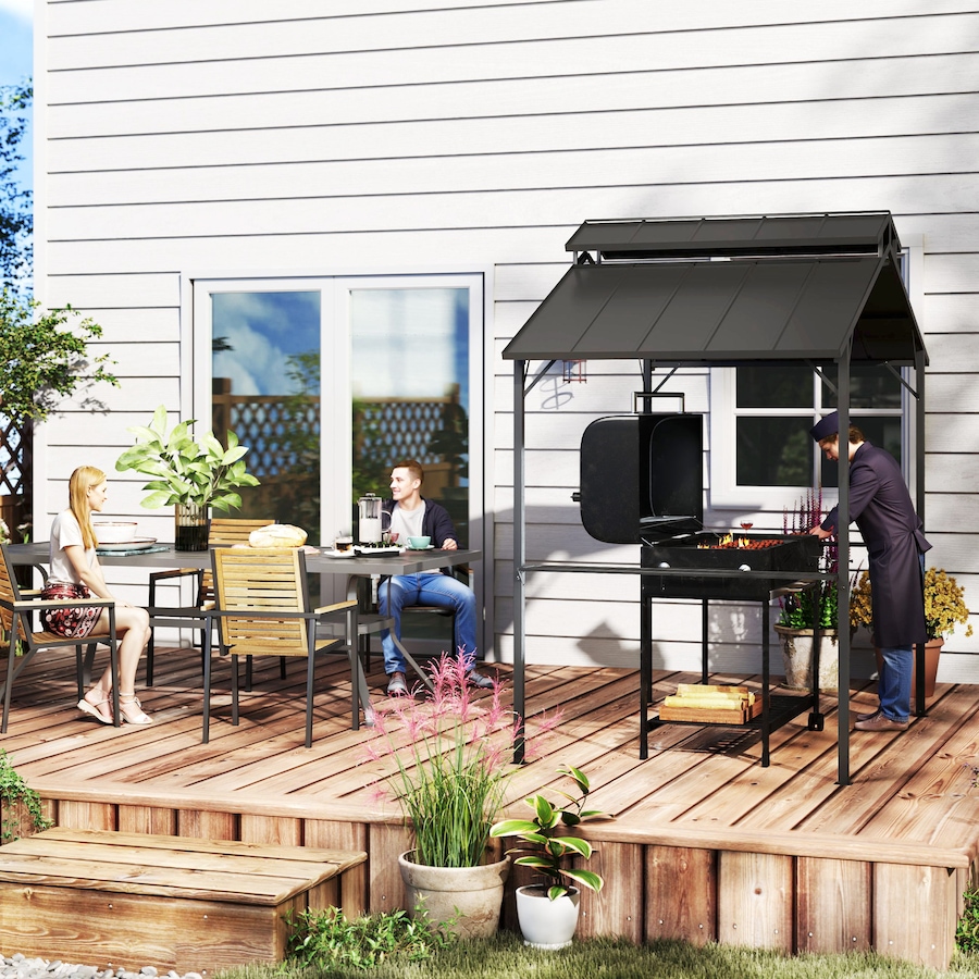 Image 980709_ALTMORE6.jpg, Product 980-709 / Price $409.99, Outsunny 8 x 5ft Hardtop Grill Gazebo with 2 Side Shelves and 10 Hooks from Outsunny on TSC.ca's Home & Garden department