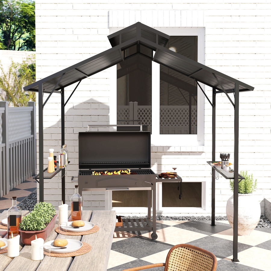 Image 980709_ALTMORE7.jpg, Product 980-709 / Price $409.99, Outsunny 8 x 5ft Hardtop Grill Gazebo with 2 Side Shelves and 10 Hooks from Outsunny on TSC.ca's Home & Garden department