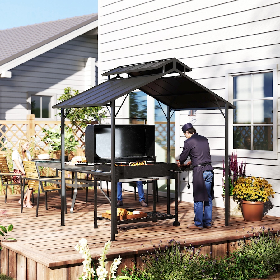 Image 980709_ALTMORE8.jpg, Product 980-709 / Price $409.99, Outsunny 8 x 5ft Hardtop Grill Gazebo with 2 Side Shelves and 10 Hooks from Outsunny on TSC.ca's Home & Garden department