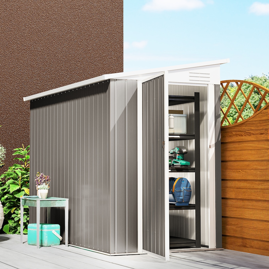 Image 980712_ALTMORE1.jpg, Product 980-712 / Price $354.99, Outsunny 4' x 8' Lean to Outdoor Shed with Lock, Light Grey from Outsunny on TSC.ca's Home & Garden department