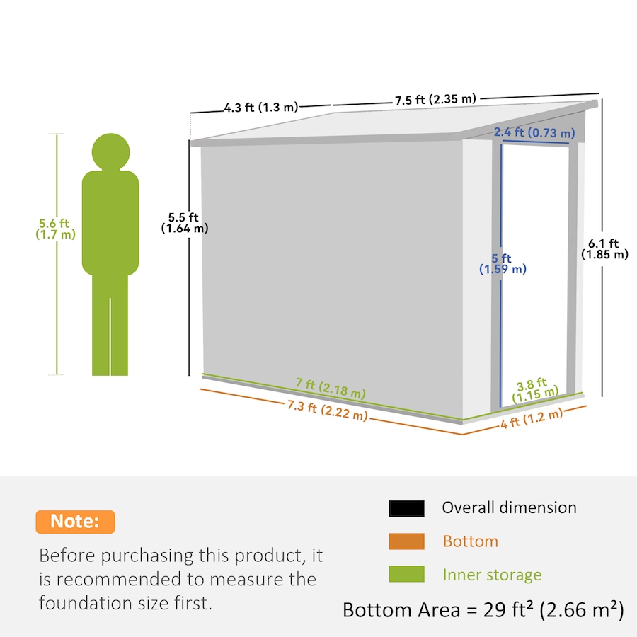 Image 980712_ALTMORE2.jpg, Product 980-712 / Price $354.99, Outsunny 4' x 8' Lean to Outdoor Shed with Lock, Light Grey from Outsunny on TSC.ca's Home & Garden department