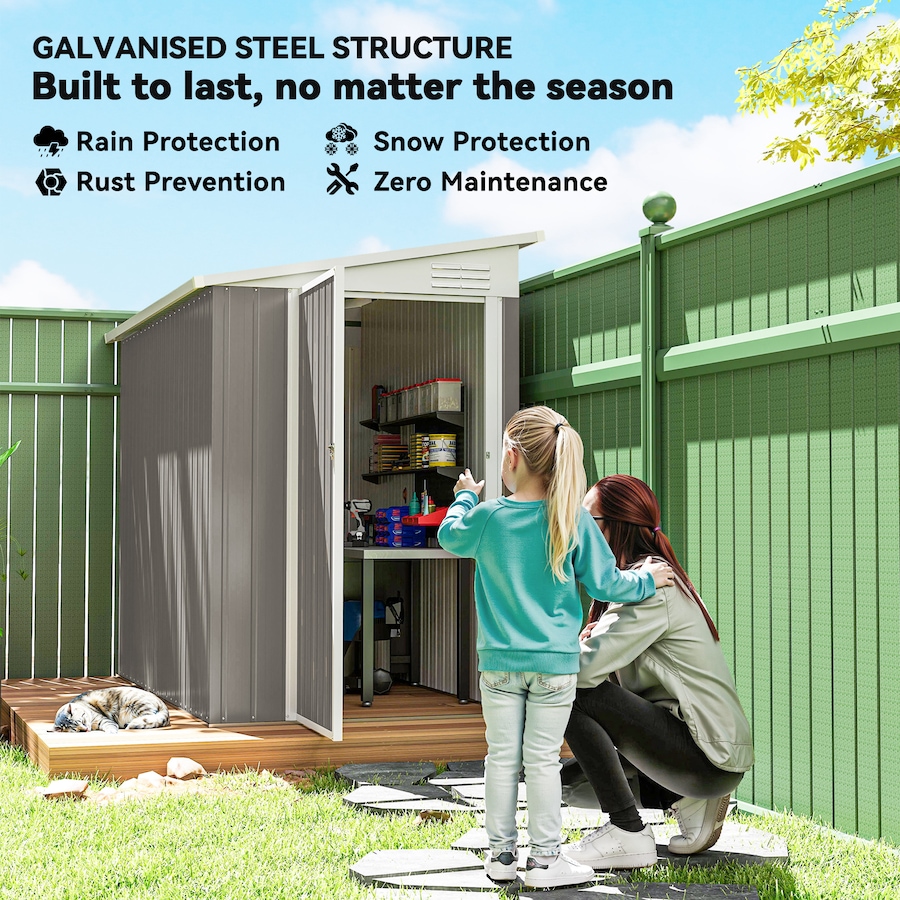 Image 980712_ALTMORE3.jpg, Product 980-712 / Price $354.99, Outsunny 4' x 8' Lean to Outdoor Shed with Lock, Light Grey from Outsunny on TSC.ca's Home & Garden department