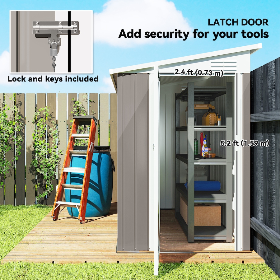Image 980712_ALTMORE4.jpg, Product 980-712 / Price $354.99, Outsunny 4' x 8' Lean to Outdoor Shed with Lock, Light Grey from Outsunny on TSC.ca's Home & Garden department