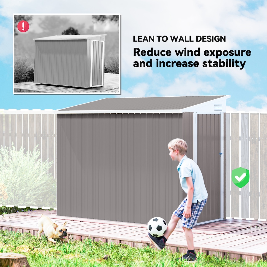 Image 980712_ALTMORE5.jpg, Product 980-712 / Price $354.99, Outsunny 4' x 8' Lean to Outdoor Shed with Lock, Light Grey from Outsunny on TSC.ca's Home & Garden department