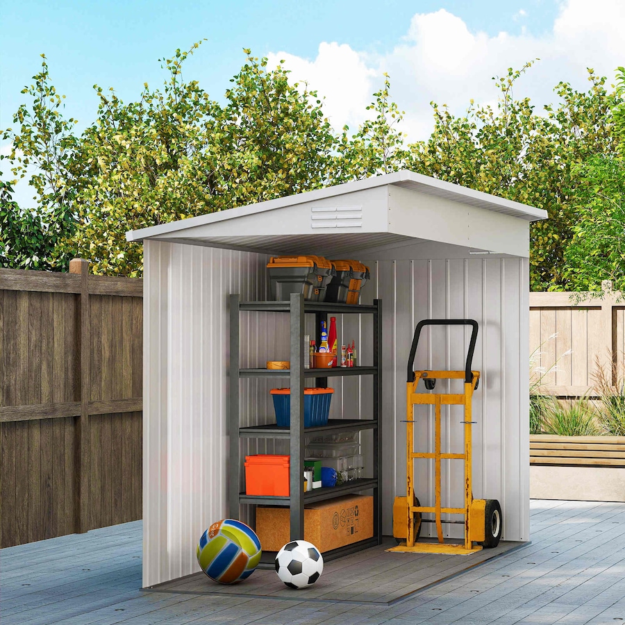 Image 980712_ALTMORE8.jpg, Product 980-712 / Price $354.99, Outsunny 4' x 8' Lean to Outdoor Shed with Lock, Light Grey from Outsunny on TSC.ca's Home & Garden department