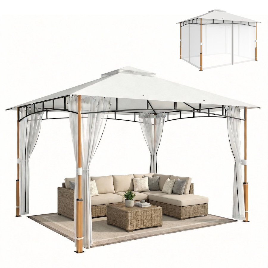 Image 980716.jpg, Product 980-716 / Price $279.99, Outsunny 10' x 12' Patio Gazebo, Double Roof Gazebo Canopy Shelter, Cream from Outsunny on TSC.ca's Home & Garden department