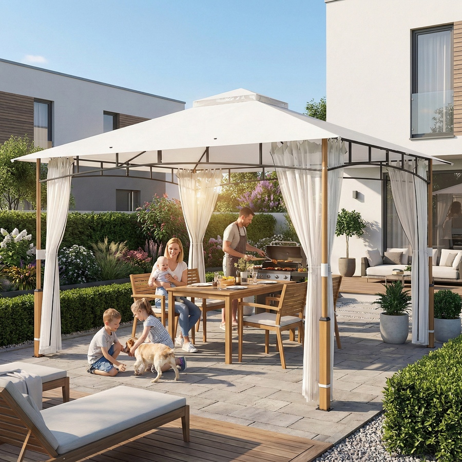 Image 980716_ALTMORE8.jpg, Product 980-716 / Price $279.99, Outsunny 10' x 12' Patio Gazebo, Double Roof Gazebo Canopy Shelter, Cream from Outsunny on TSC.ca's Home & Garden department