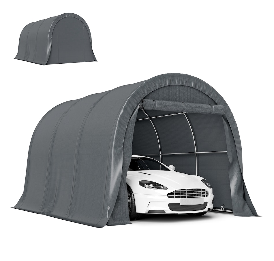 Image 980718.jpg, Product 980-718 / Price $369.99, Outsunny 10' x 15' Heavy Duty Carport, Portable Garage with Door, Dark Grey from Outsunny on TSC.ca's Home & Garden department