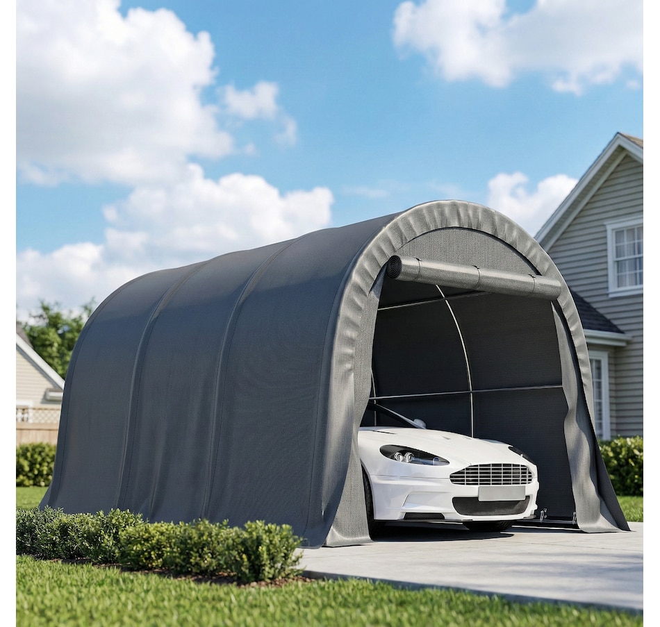 Image 980718_ALTMORE1.jpg, Product 980-718 / Price $369.99, Outsunny 10' x 15' Heavy Duty Carport, Portable Garage with Door, Dark Grey from Outsunny on TSC.ca's Home & Garden department