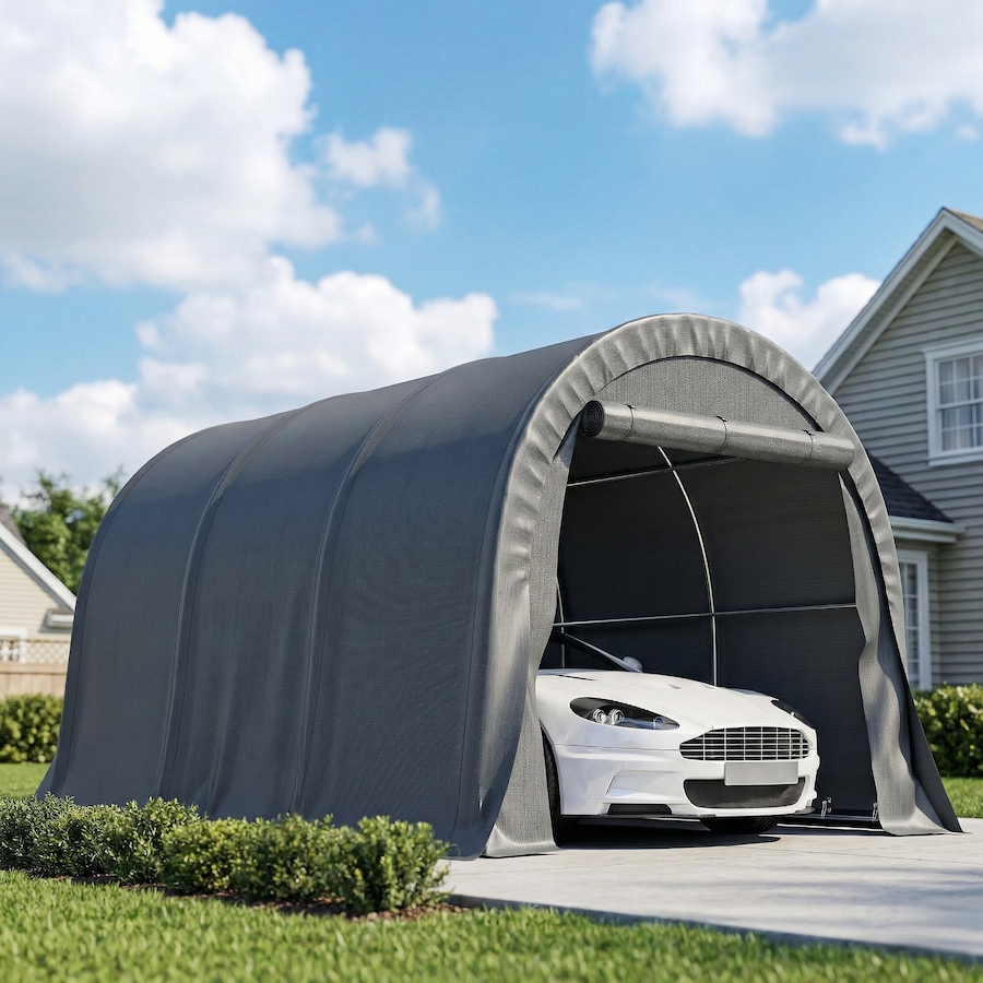 Image 980718_ALTMORE1.jpg, Product 980-718 / Price $359.99, Outsunny 10' x 15' Heavy Duty Carport, Portable Garage with Door, Dark Grey from Outsunny on TSC.ca's Home & Garden department