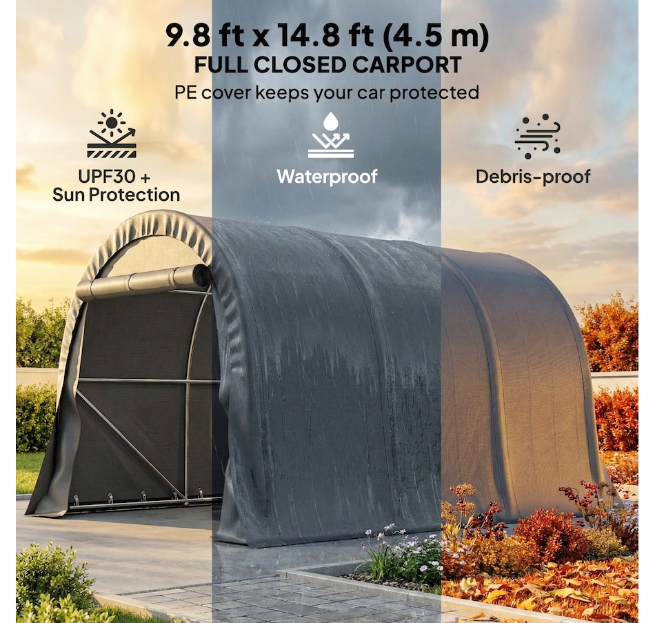 Image 980718_ALTMORE3.jpg, Product 980-718 / Price $369.99, Outsunny 10' x 15' Heavy Duty Carport, Portable Garage with Door, Dark Grey from Outsunny on TSC.ca's Home & Garden department