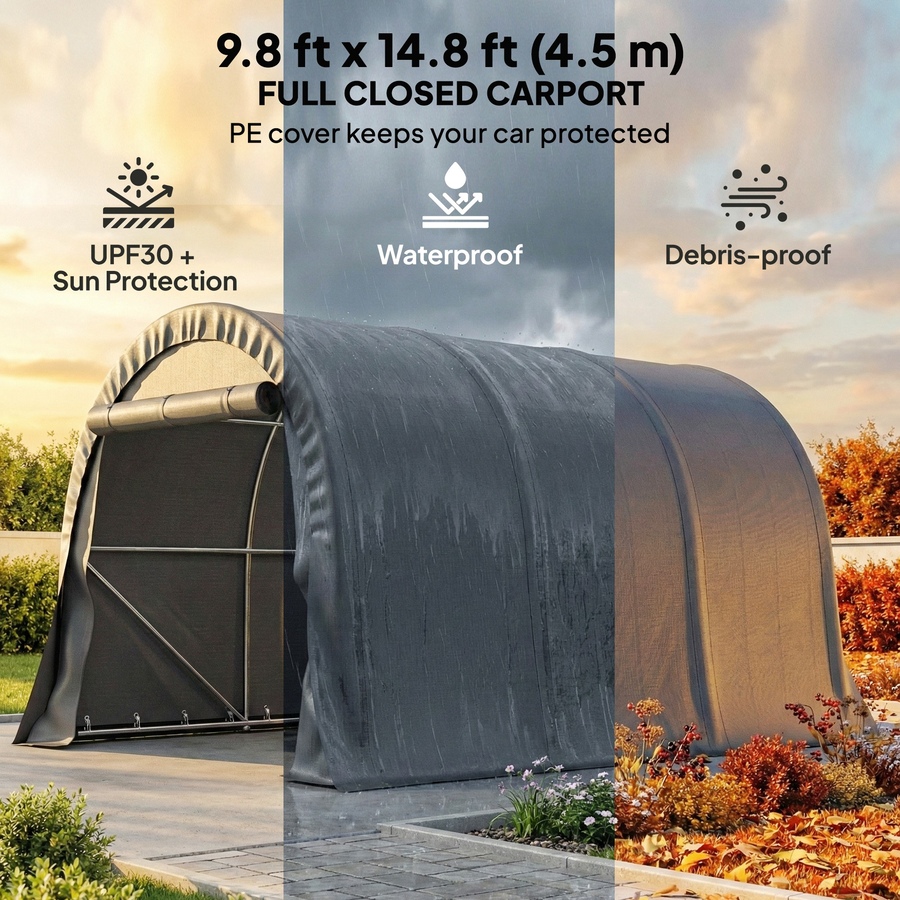 Image 980718_ALTMORE3.jpg, Product 980-718 / Price $359.99, Outsunny 10' x 15' Heavy Duty Carport, Portable Garage with Door, Dark Grey from Outsunny on TSC.ca's Home & Garden department