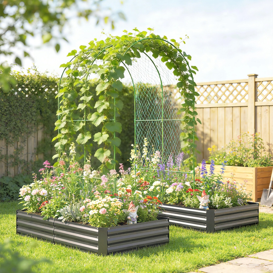 Image 980735_ALTMORE1.jpg, Product 980-735 / Price $149.99 - $159.00, Outsunny 9.8 x 5.9 x 7.5 ft Galvanized Raised Garden Bed with Trellis from Outsunny on TSC.ca's Home & Garden department