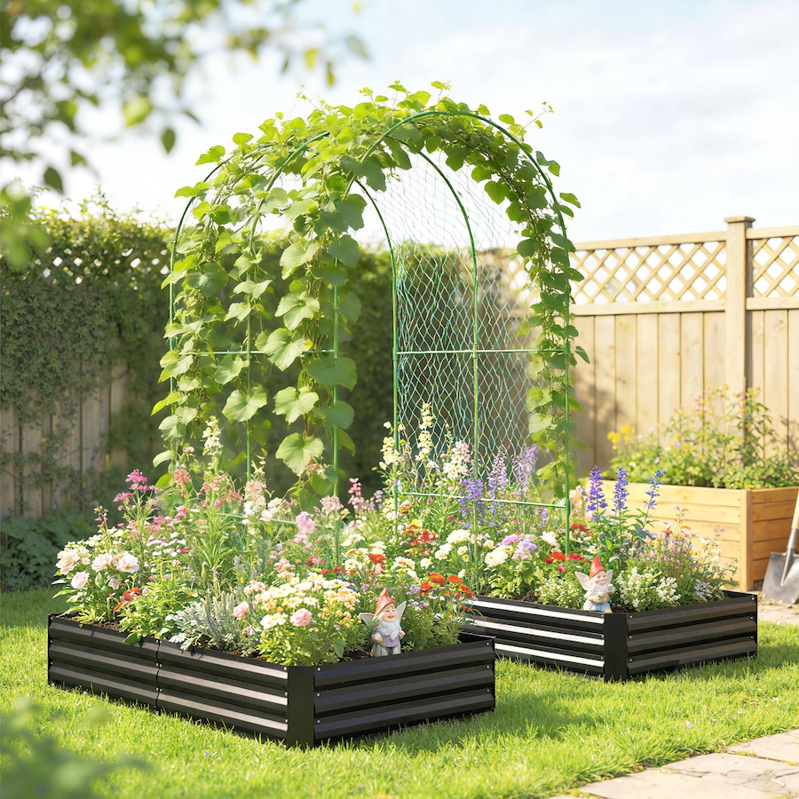 Image 980735_ALTMORE10.jpg, Product 980-735 / Price $149.99 - $159.00, Outsunny 9.8 x 5.9 x 7.5 ft Galvanized Raised Garden Bed with Trellis from Outsunny on TSC.ca's Home & Garden department