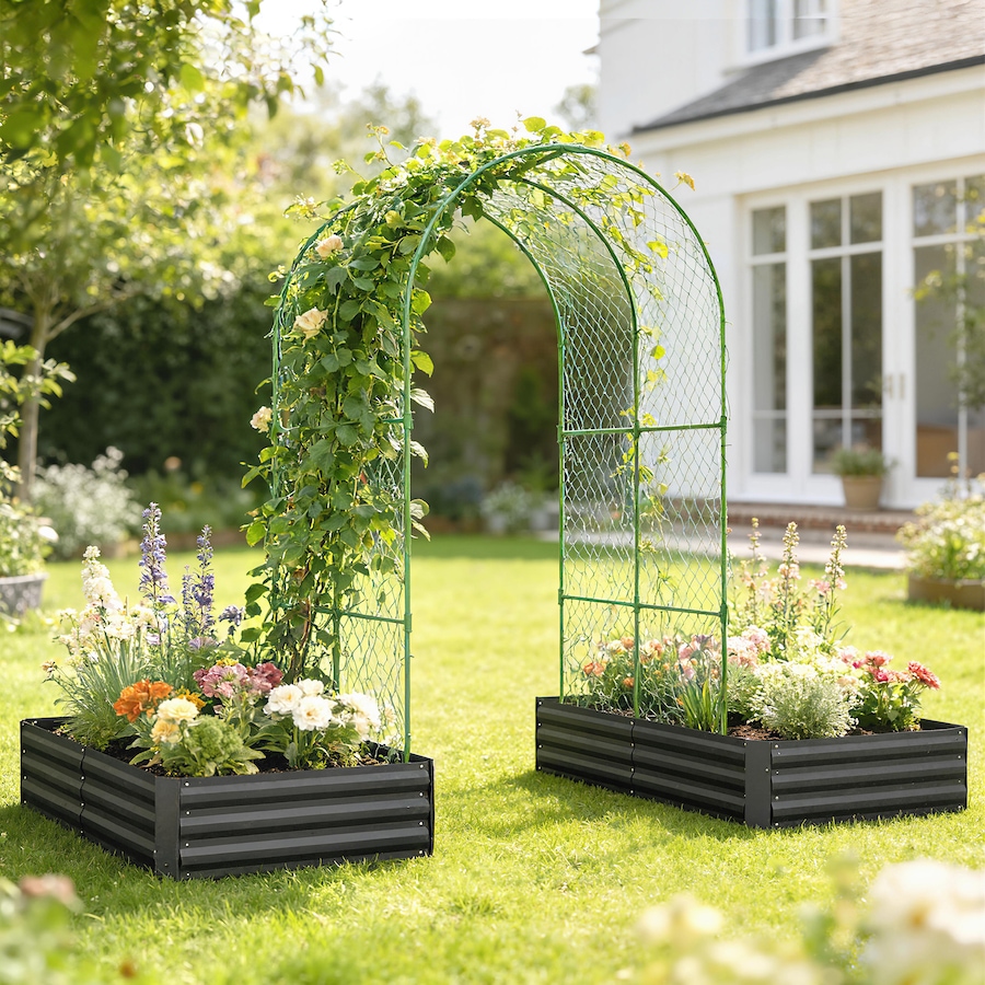 Image 980735_ALTMORE16.jpg, Product 980-735 / Price $149.99 - $159.00, Outsunny 9.8 x 5.9 x 7.5 ft Galvanized Raised Garden Bed with Trellis from Outsunny on TSC.ca's Home & Garden department